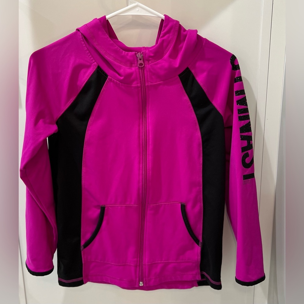Justice active sport zip-up hoodie- sparkle gymnast. Size 8/10